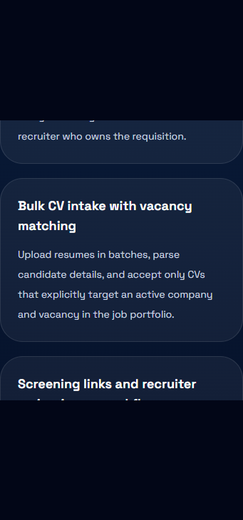 Vision-grid recruiter pipeline software displaying candidate stage progression, vacancy tracking, and recruiter-owned pipeline management for agency hiring teams